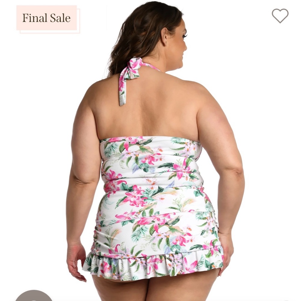 La Blanca Mystic Palms Collection Halter Tie Tankini Shirring All Over size 16. - Picture 3 of 11